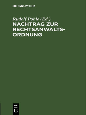 cover image of Nachtrag zur Rechtsanwaltsordnung